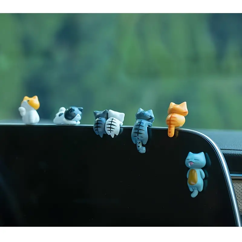 Plant Monitor - Patung kucing kartun PVC 6 buah,